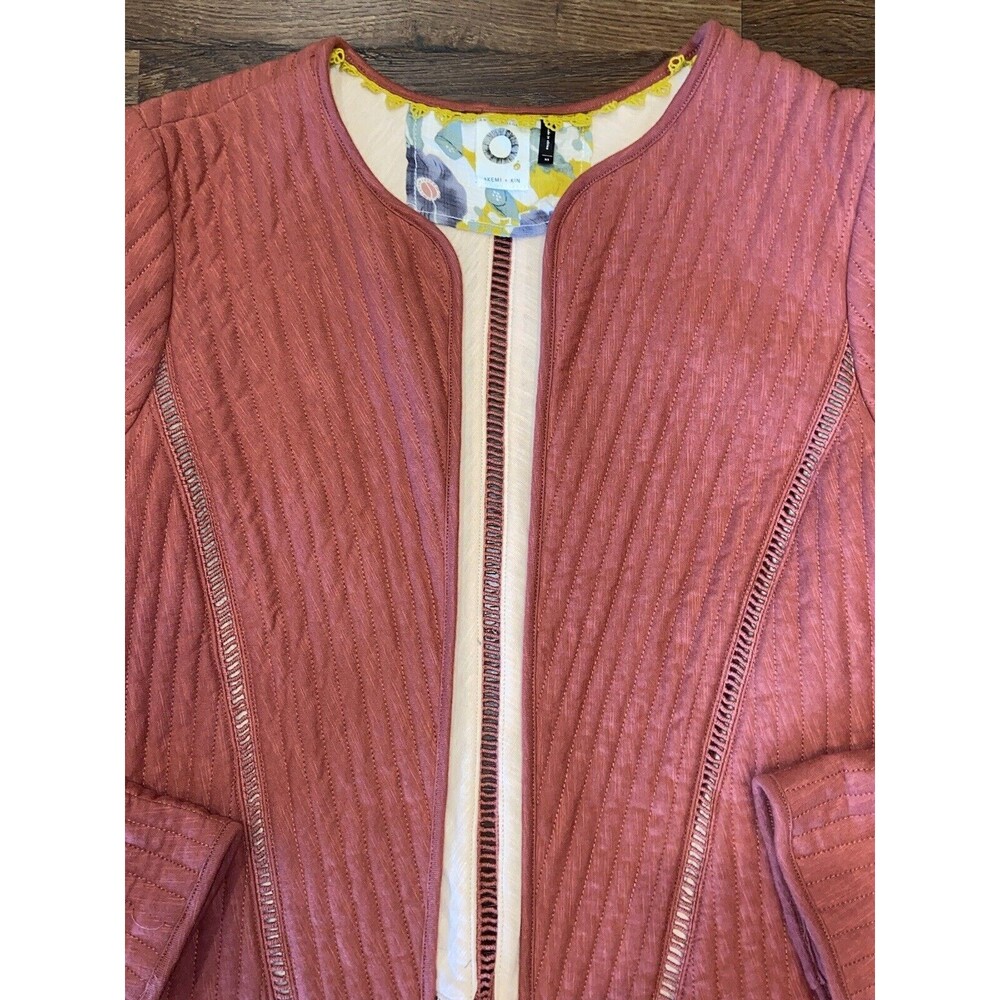 Anthropologie Akemi + Kin XS Rust Brown Quilted 100% Cotton Open Cardigan Jacket - Picture 4 of 6